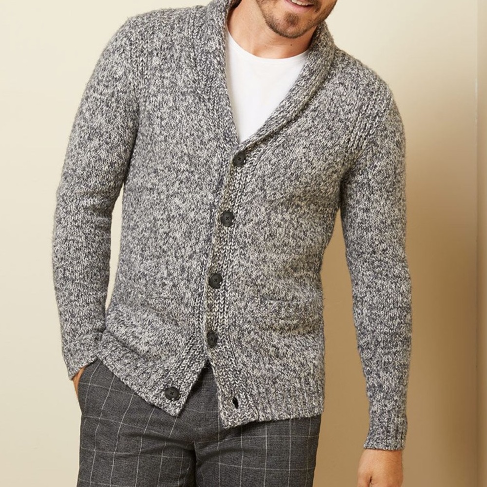 RW&Co. Men’s Marled Shawl-Collared Cardigan Grey